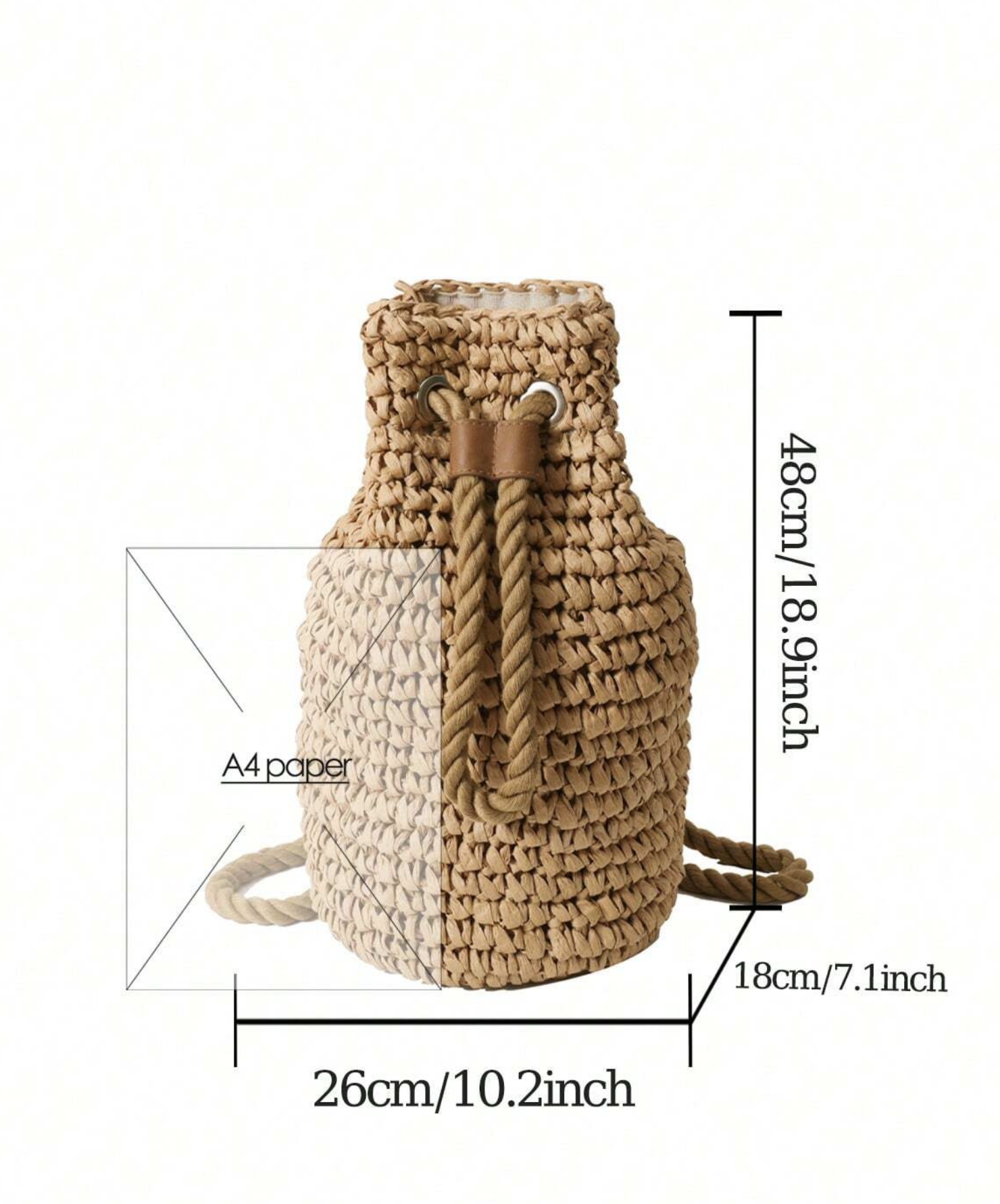 Straw Woven Drawstring Bucket Backpack, Summer Beach Bag, Summer Raffia Backpack