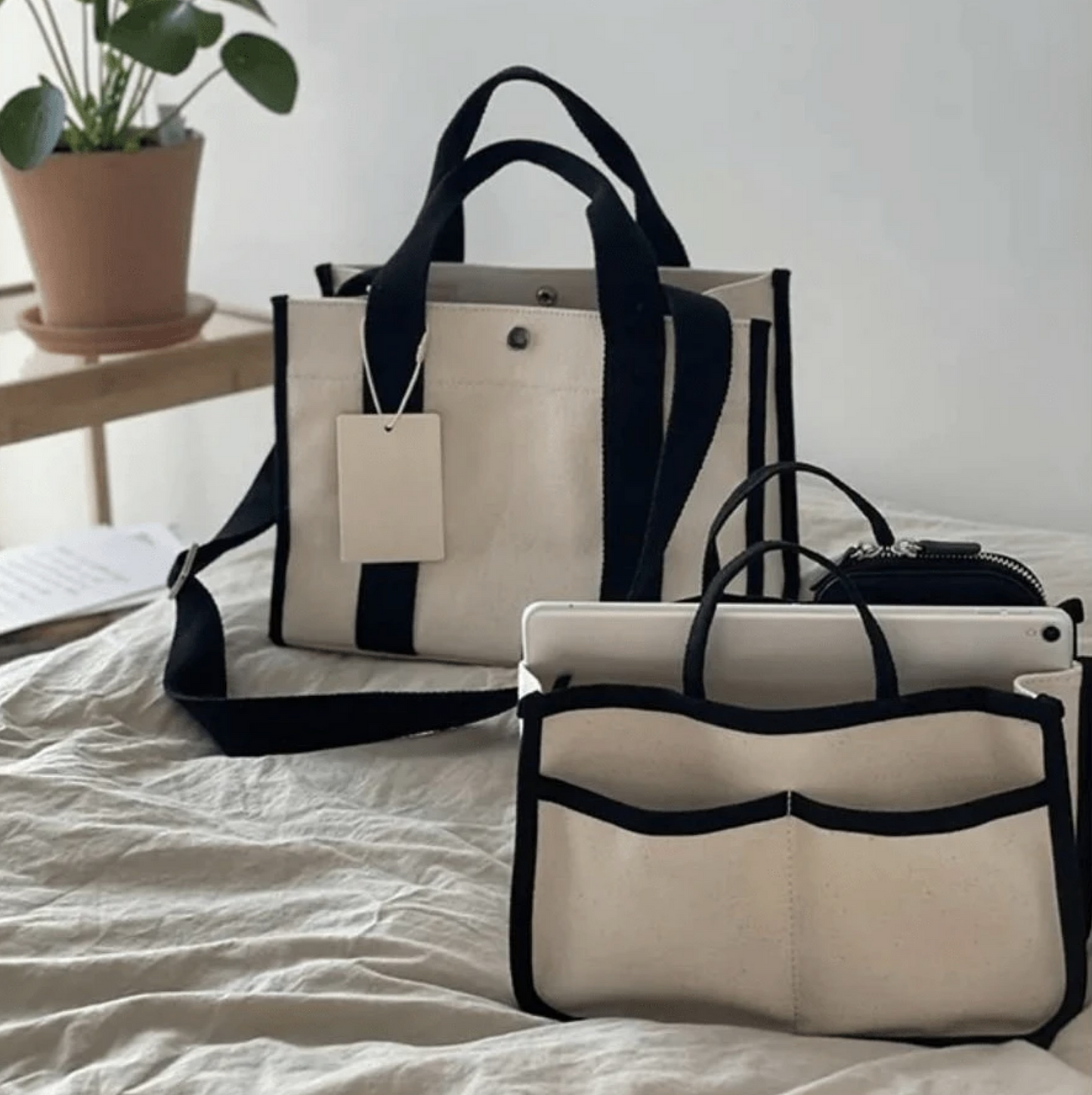 Canvas Tote Bag, Canvas Shoulder Bag-Crossbody with Inner Insert Bag, Canvas Bag, Basic Everyday Huge Bag, Casual Daily Handbag