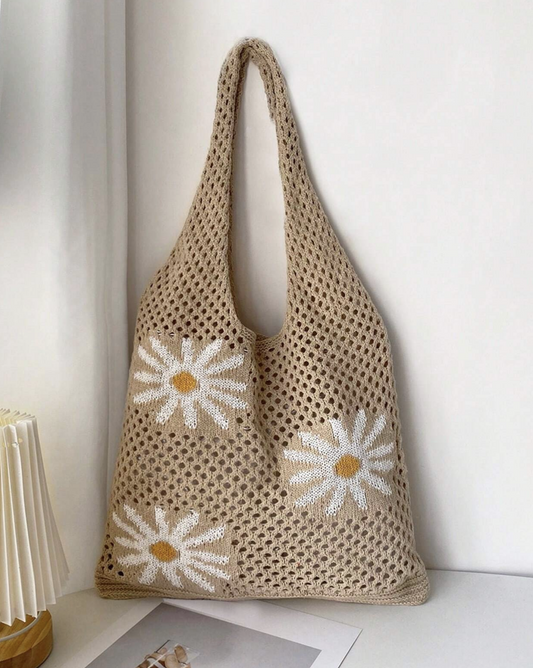 Daisy Crochet Tote Bag | Floral Knit Tote Bag | Coquette Tote Bag | Cute Tote Bag | Bridemaids Gift | Birthday Gift Idea