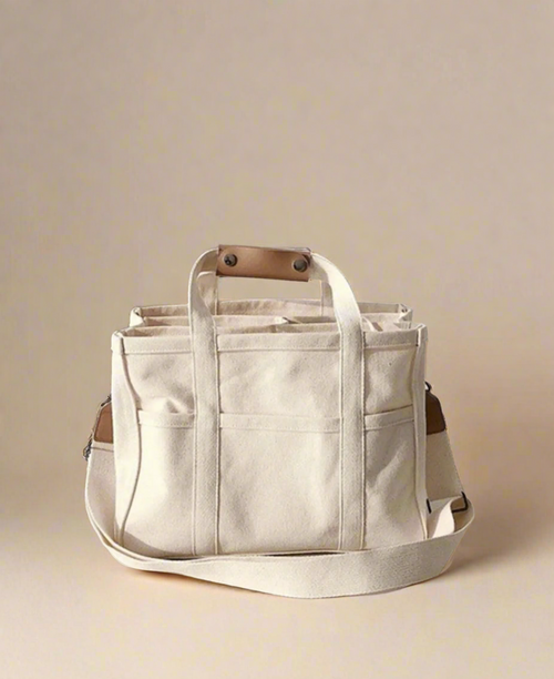 Canvas Tote Bag with Diaper Divider, Convertible Canvas Shoulder Crossbody Bag for Moms & Everyday Use