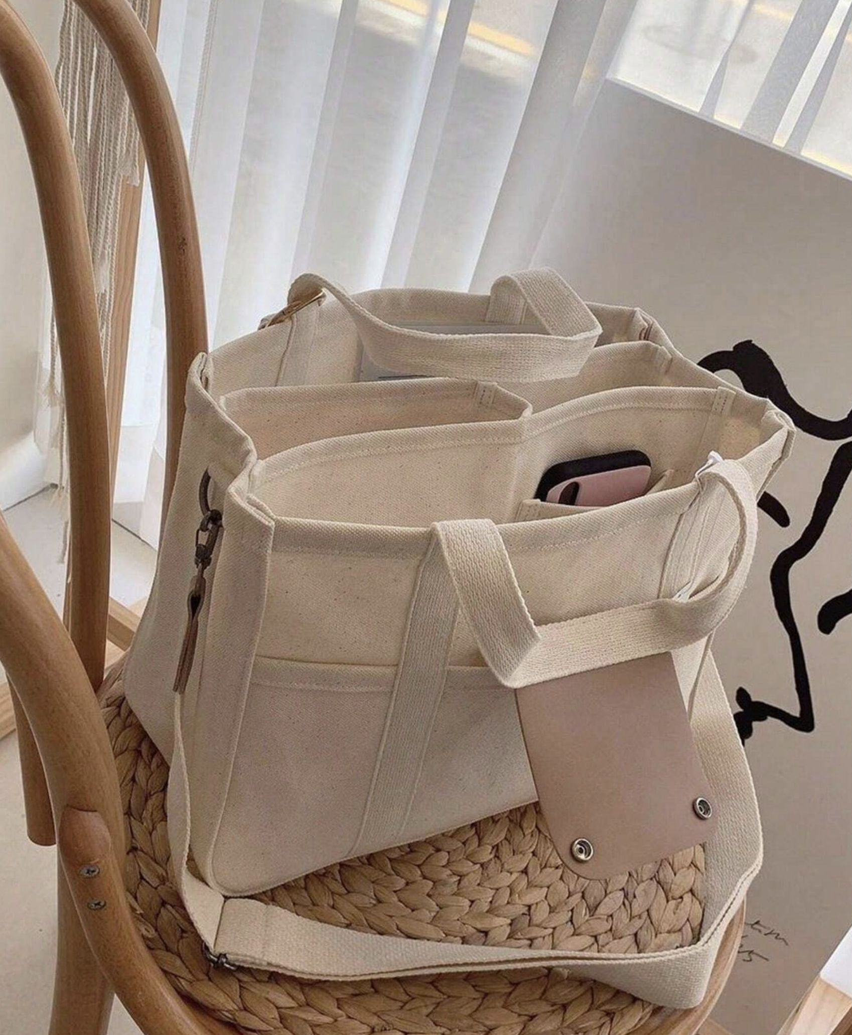 Canvas Tote Bag with Diaper Divider, Convertible Canvas Shoulder Crossbody Bag for Moms & Everyday Use