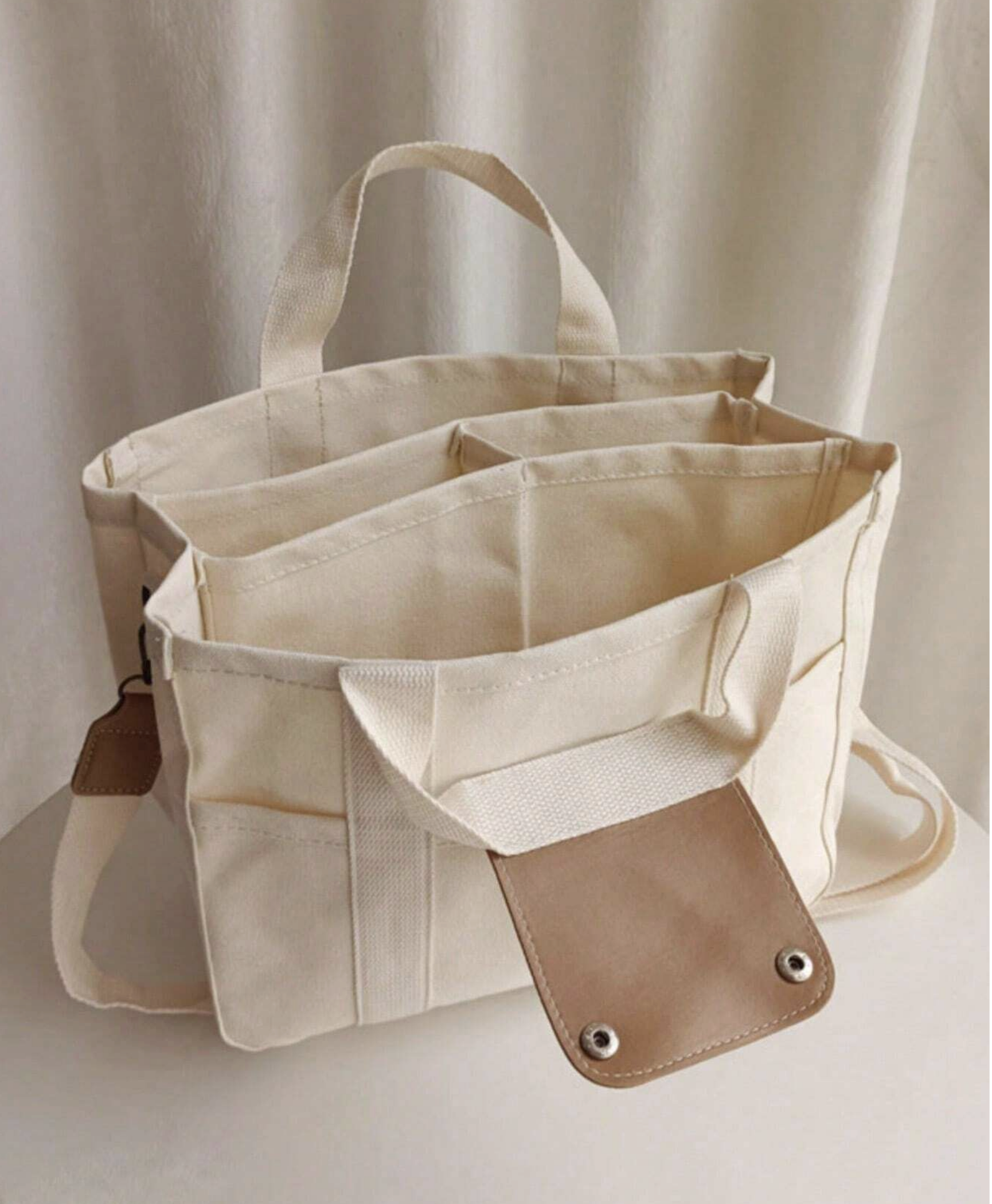 Canvas Tote Bag with Diaper Divider, Convertible Canvas Shoulder Crossbody Bag for Moms & Everyday Use