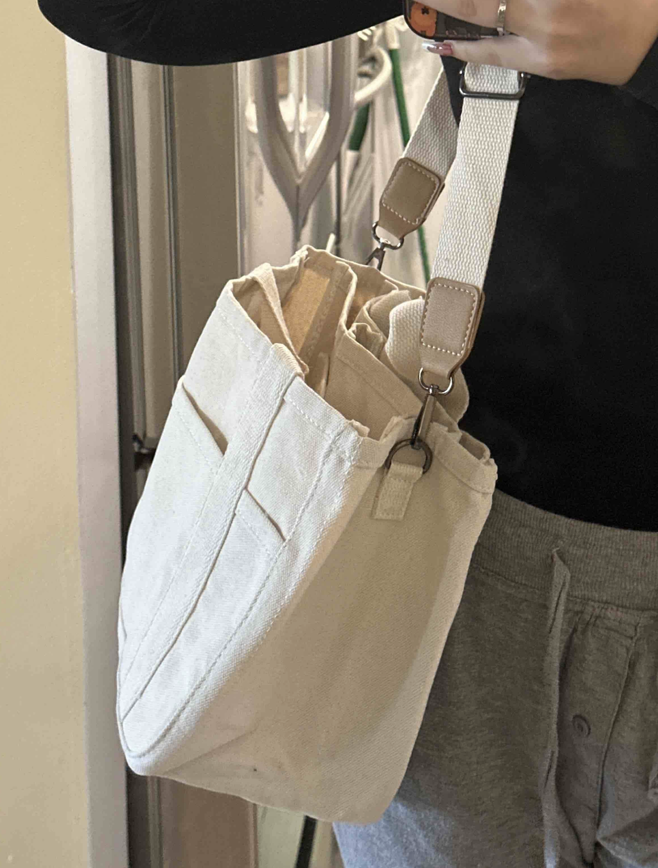 Canvas Tote Bag with Diaper Divider, Convertible Canvas Shoulder Crossbody Bag for Moms & Everyday Use