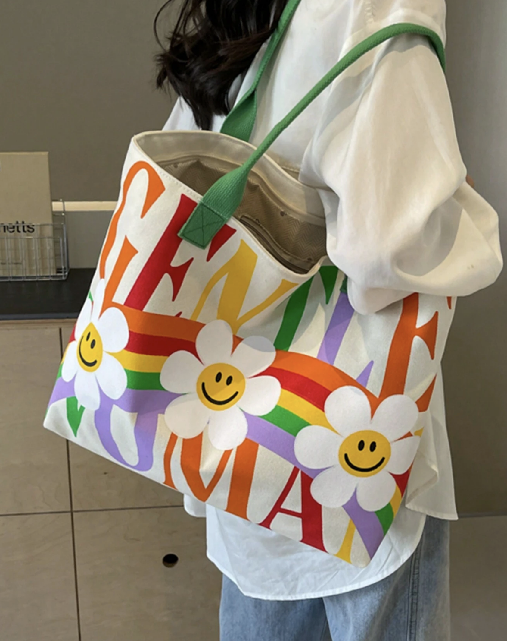 Daisy Graphic Printed Tote Bag – Aesthetic Floral Canvas Shopper for Everyday Use