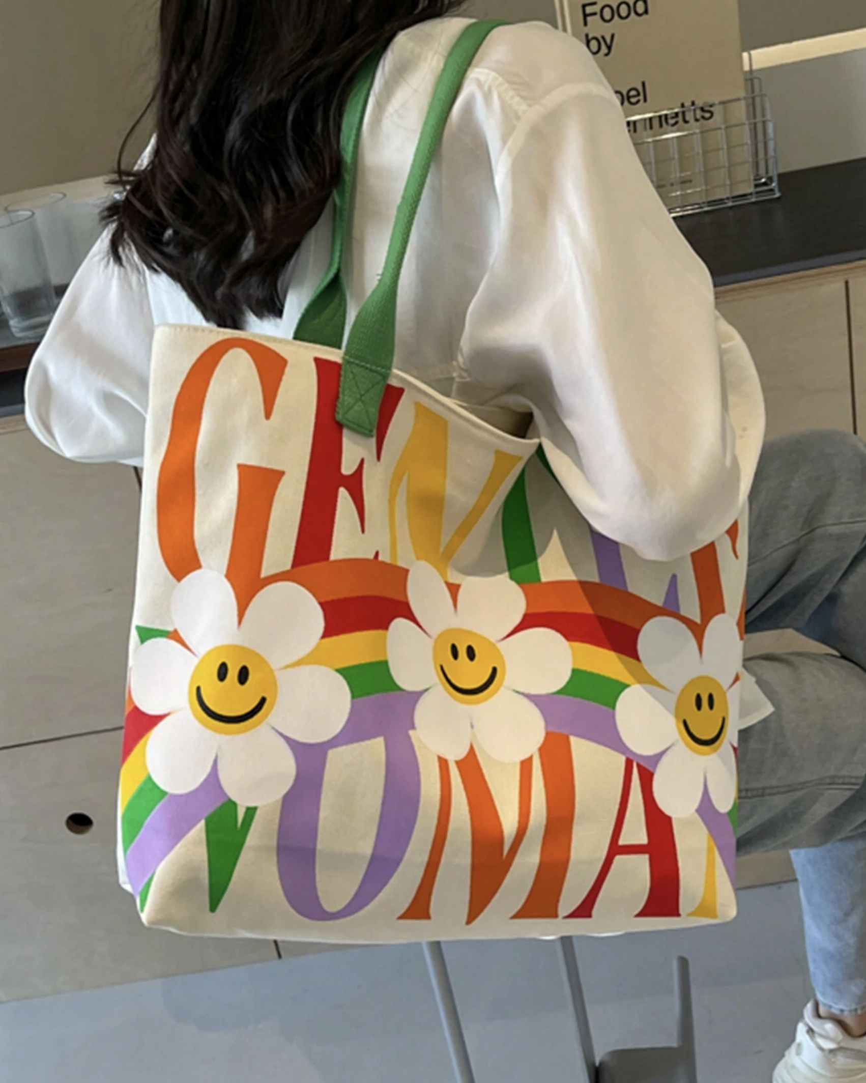 Daisy Graphic Printed Tote Bag – Aesthetic Floral Canvas Shopper for Everyday Use