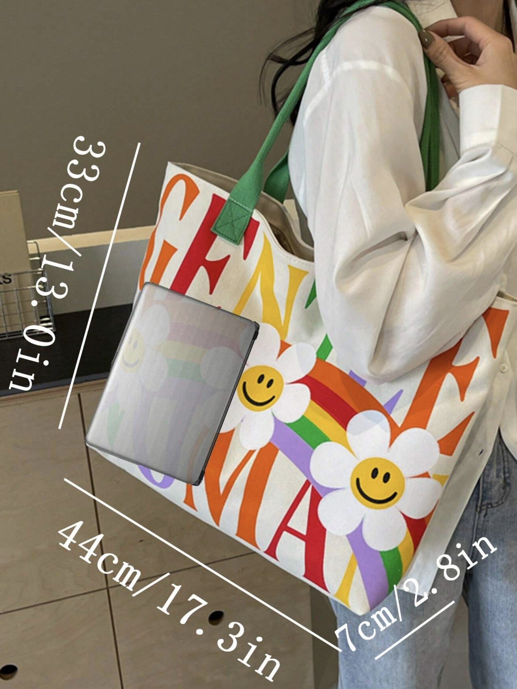 Daisy Graphic Printed Tote Bag – Aesthetic Floral Canvas Shopper for Everyday Use