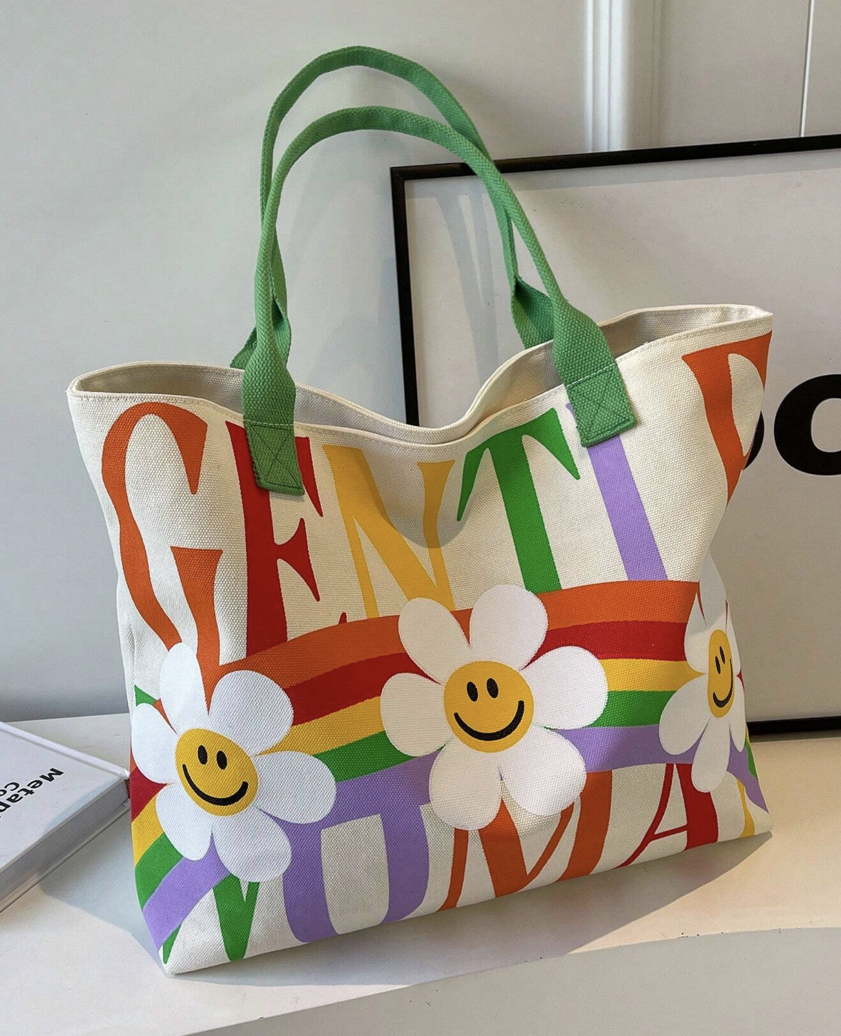Daisy Graphic Printed Tote Bag – Aesthetic Floral Canvas Shopper for Everyday Use