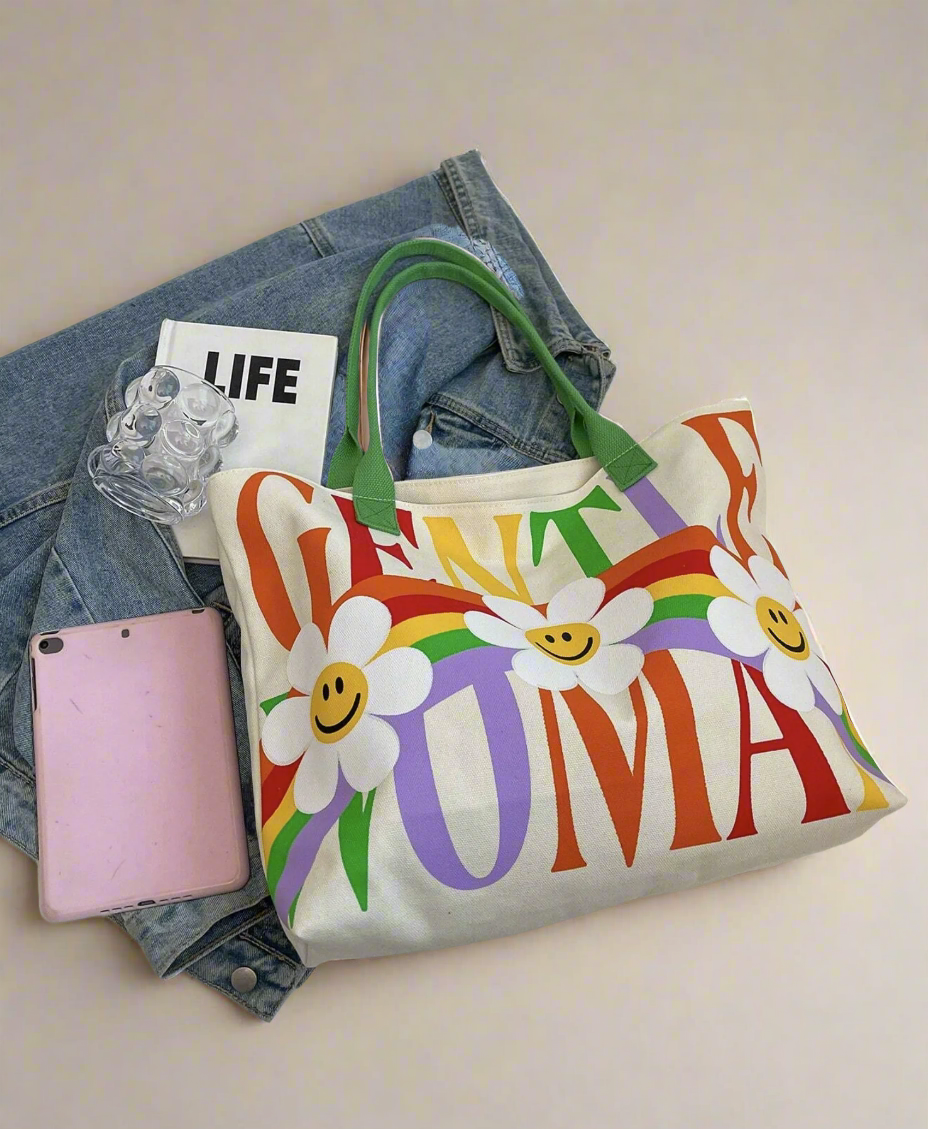 Daisy Graphic Printed Tote Bag – Aesthetic Floral Canvas Shopper for Everyday Use