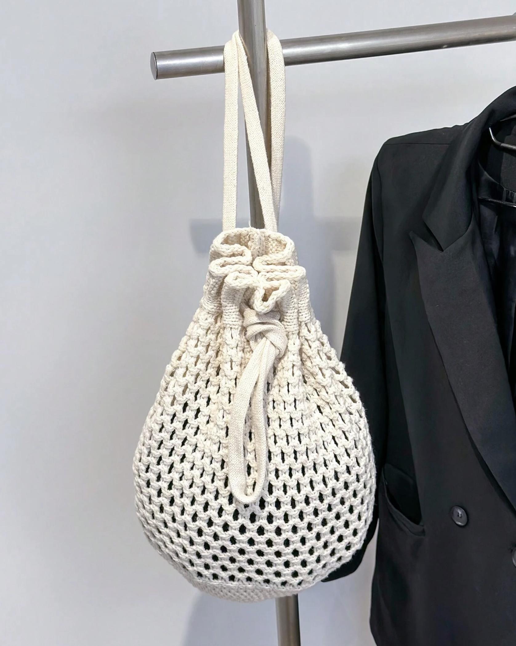 Crochet Bucket Backpack, Stylish Knit Backpack for Casual & Everyday Use