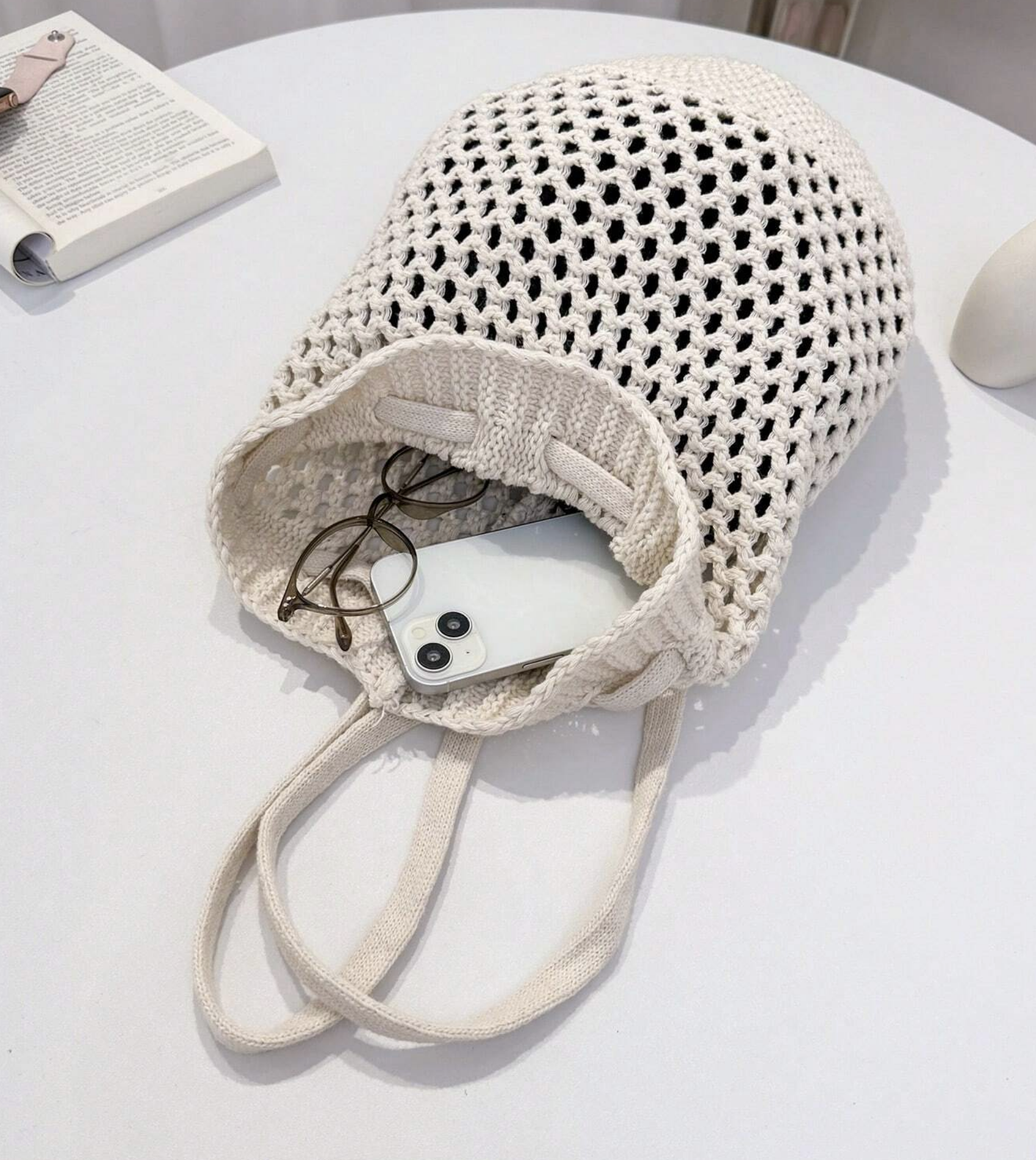 Crochet Bucket Backpack, Stylish Knit Backpack for Casual & Everyday Use