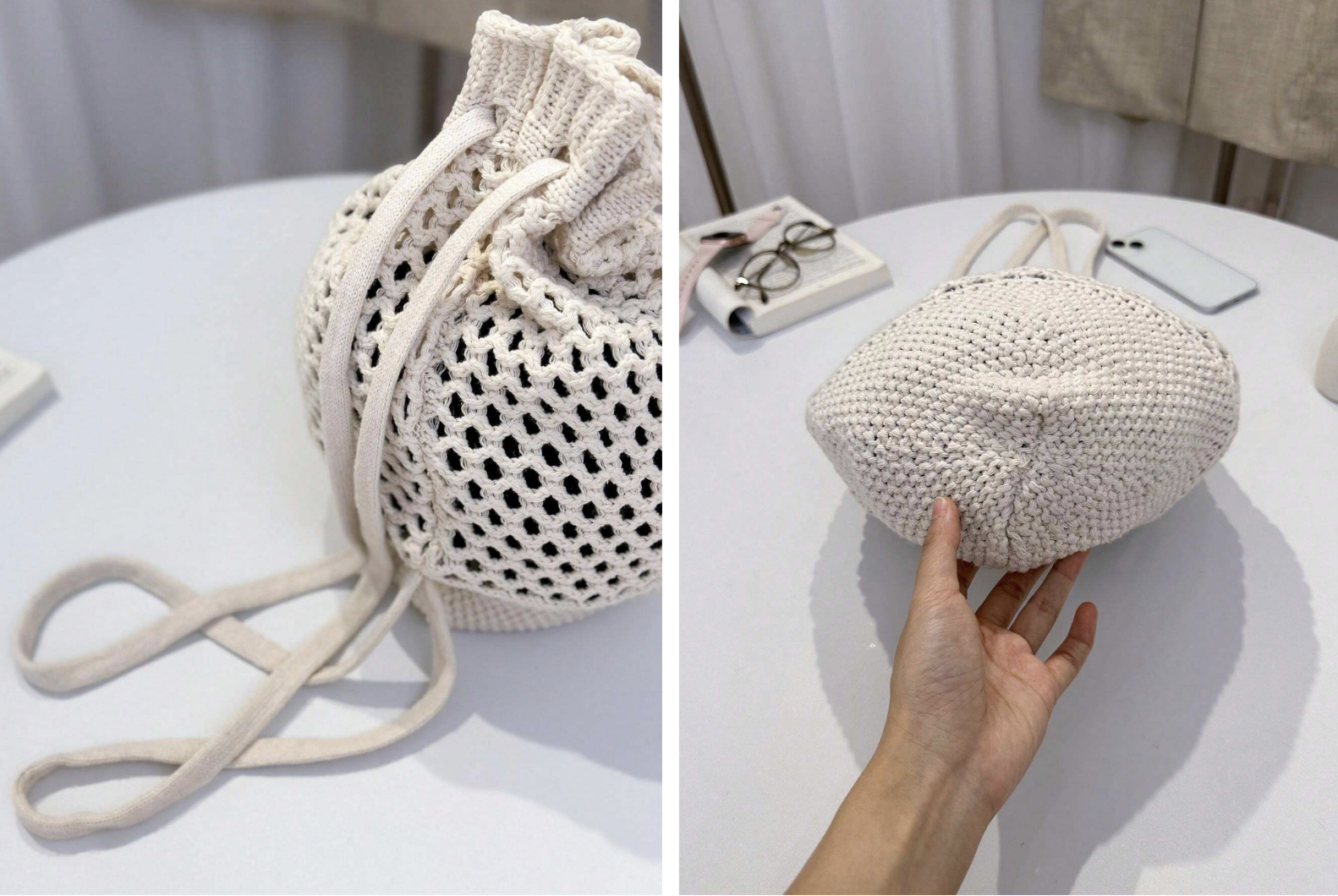 Crochet Bucket Backpack, Stylish Knit Backpack for Casual & Everyday Use