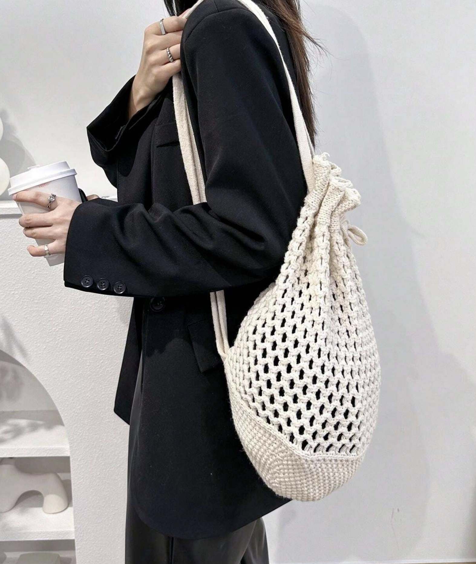 Crochet Bucket Backpack, Stylish Knit Backpack for Casual & Everyday Use
