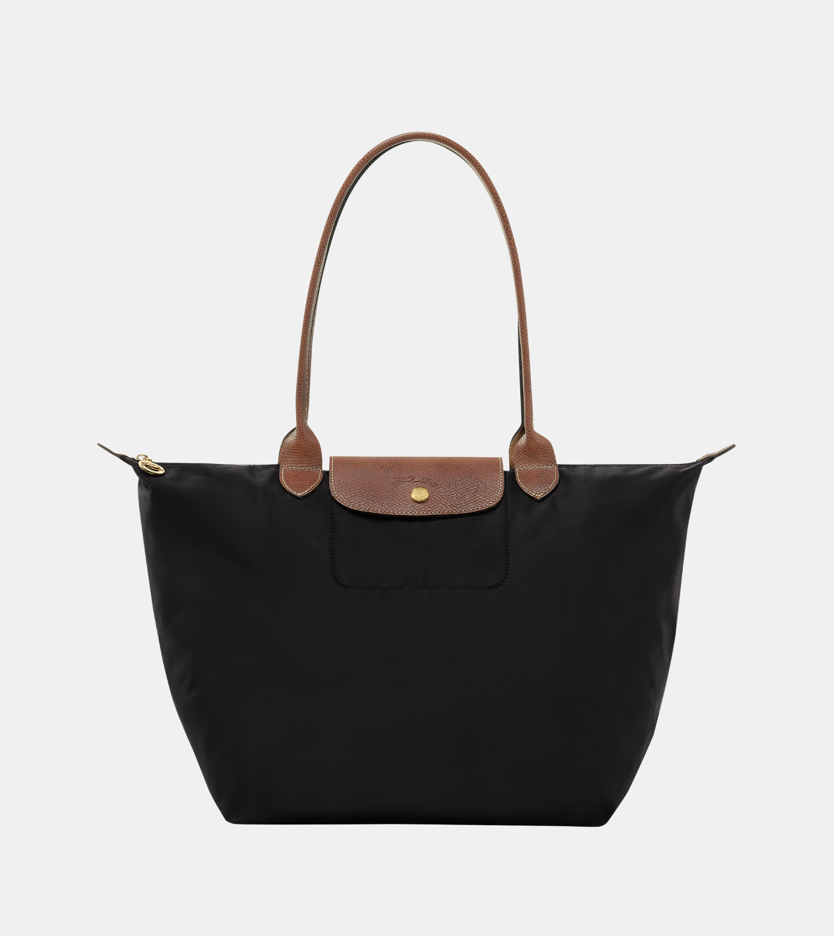 Nylon Canvas Large Tote Bag with Leather Handles(Black), Lightweight, Durable Shoulder Bag for Everyday Use