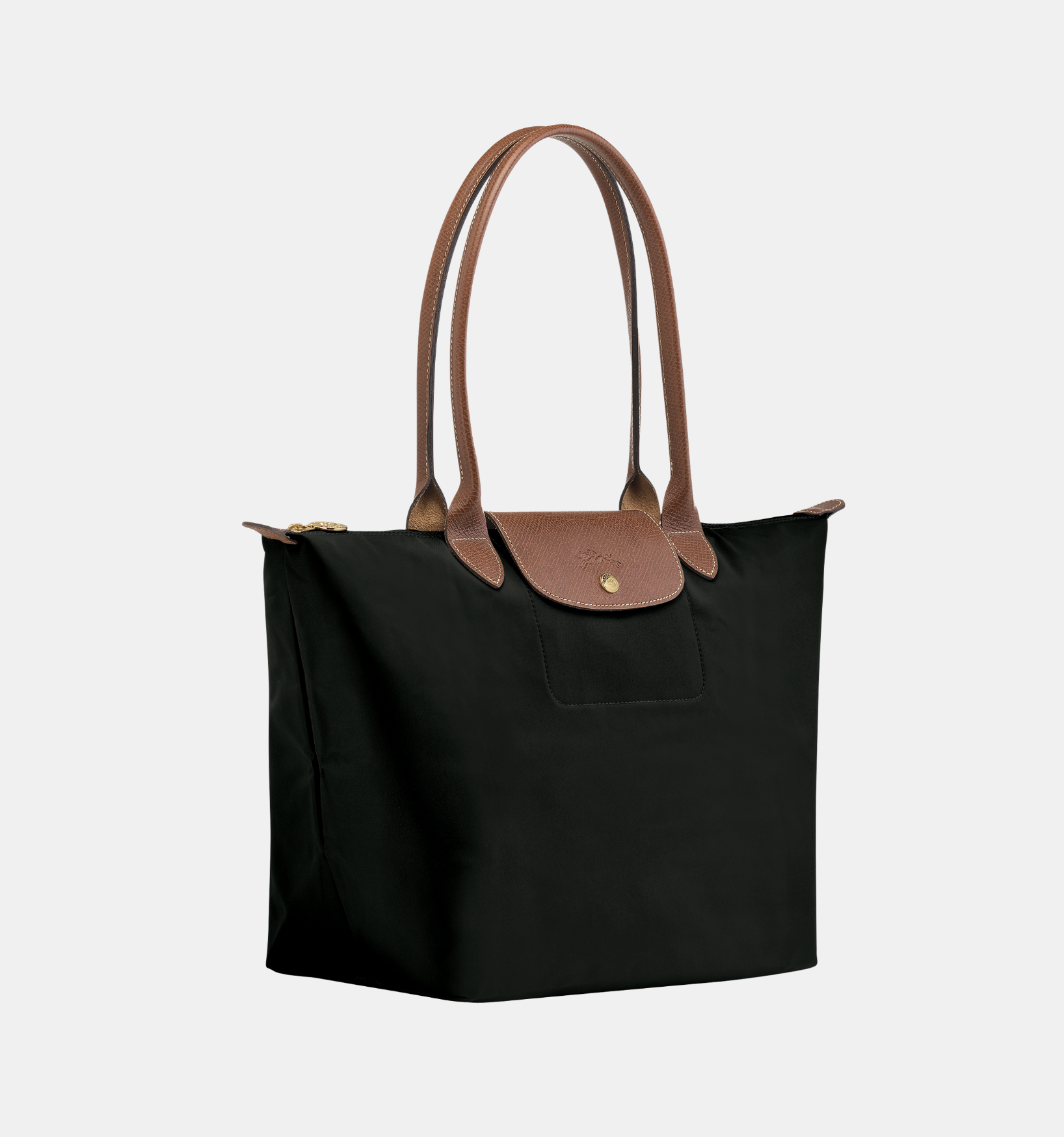Nylon Canvas Large Tote Bag with Leather Handles(Black), Lightweight, Durable Shoulder Bag for Everyday Use