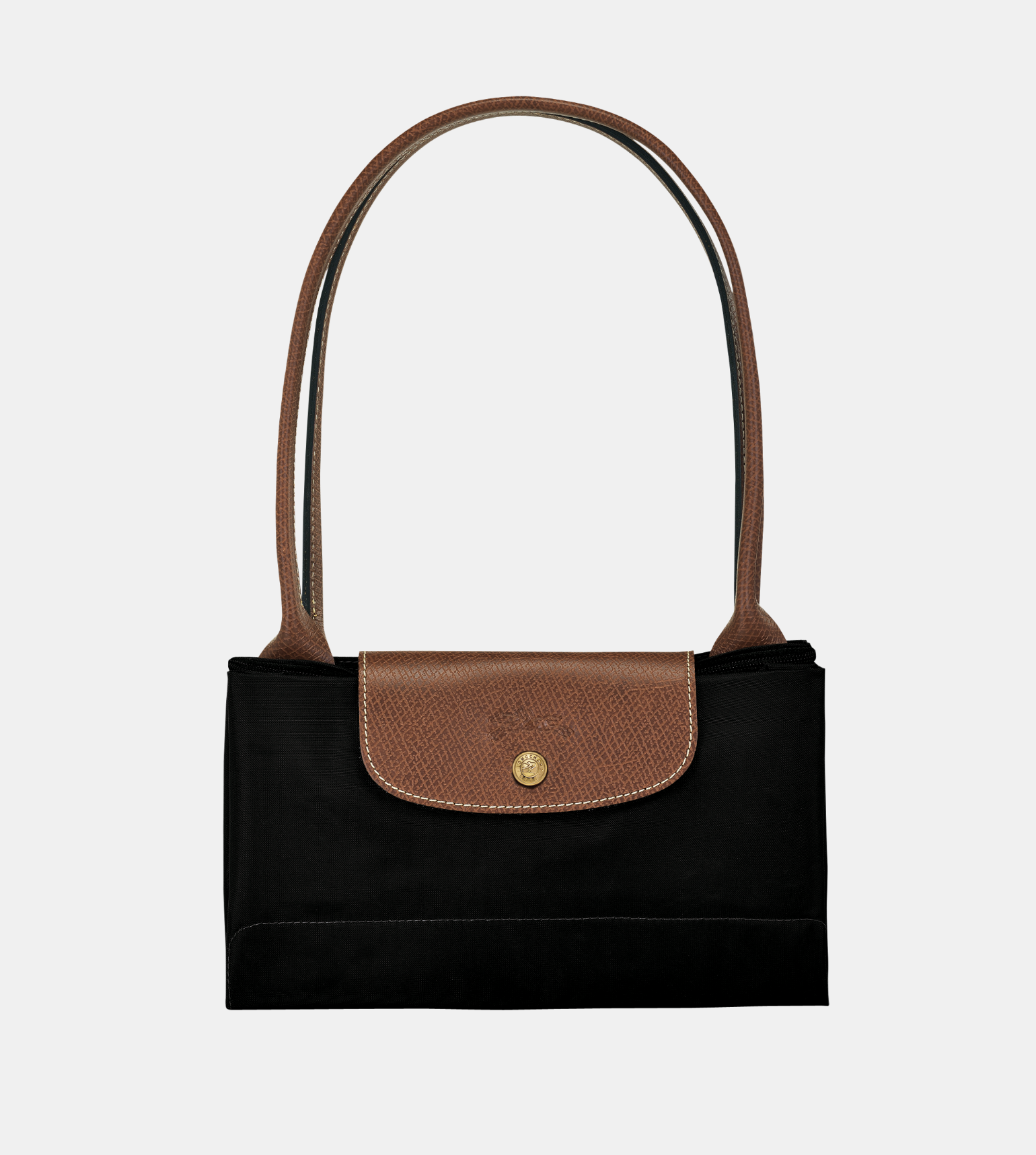 Nylon Canvas Large Tote Bag with Leather Handles(Black), Lightweight, Durable Shoulder Bag for Everyday Use