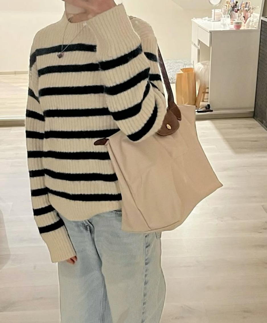 Nylon Canvas Large Tote Bag with Leather Handles(Paper), Lightweight, Durable Shoulder Bag for Everyday Use