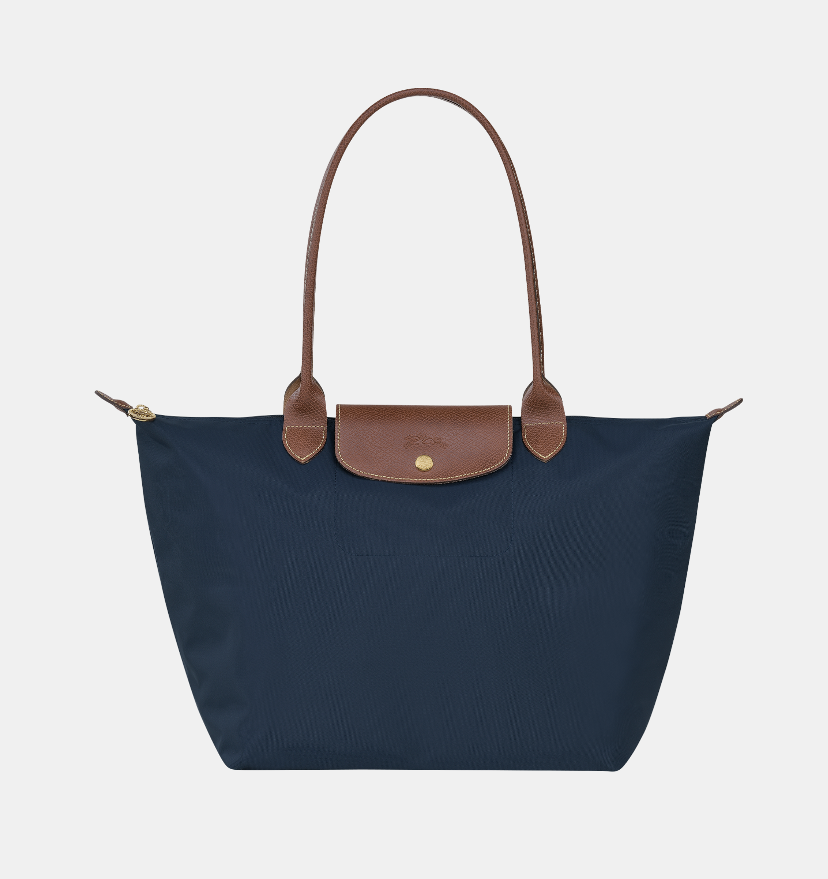 Nylon Canvas Large Tote Bag with Leather Handles(Navy), Lightweight, Durable Shoulder Bag for Everyday Use
