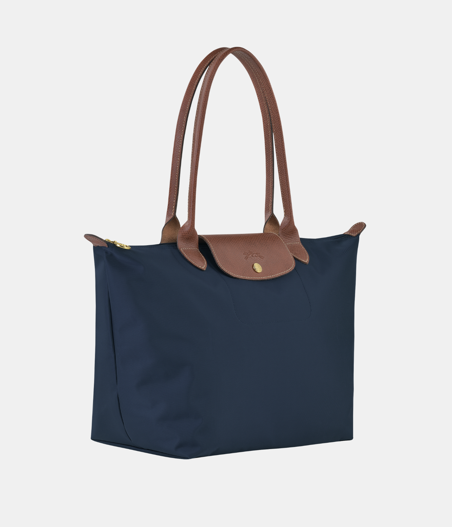 Nylon Canvas Large Tote Bag with Leather Handles(Navy), Lightweight, Durable Shoulder Bag for Everyday Use