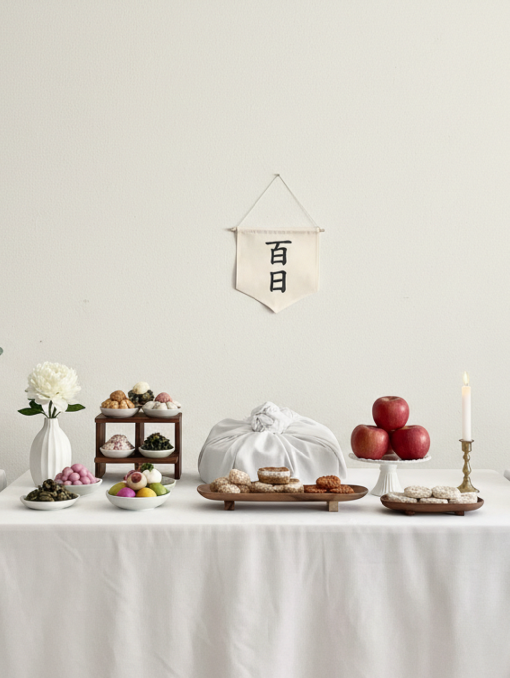 Korean Baekil 100 Days Banner, Baby 100th Day Party Decoration, Canvas Wall Hanging Flag for Korean First Celebration