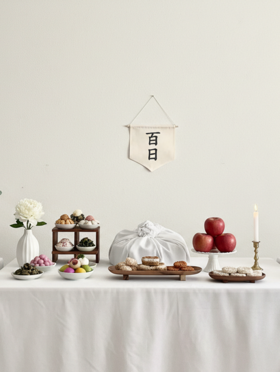 Korean Baekil 100 Days Banner, Baby 100th Day Party Decoration, Canvas Wall Hanging Flag for Korean First Celebration
