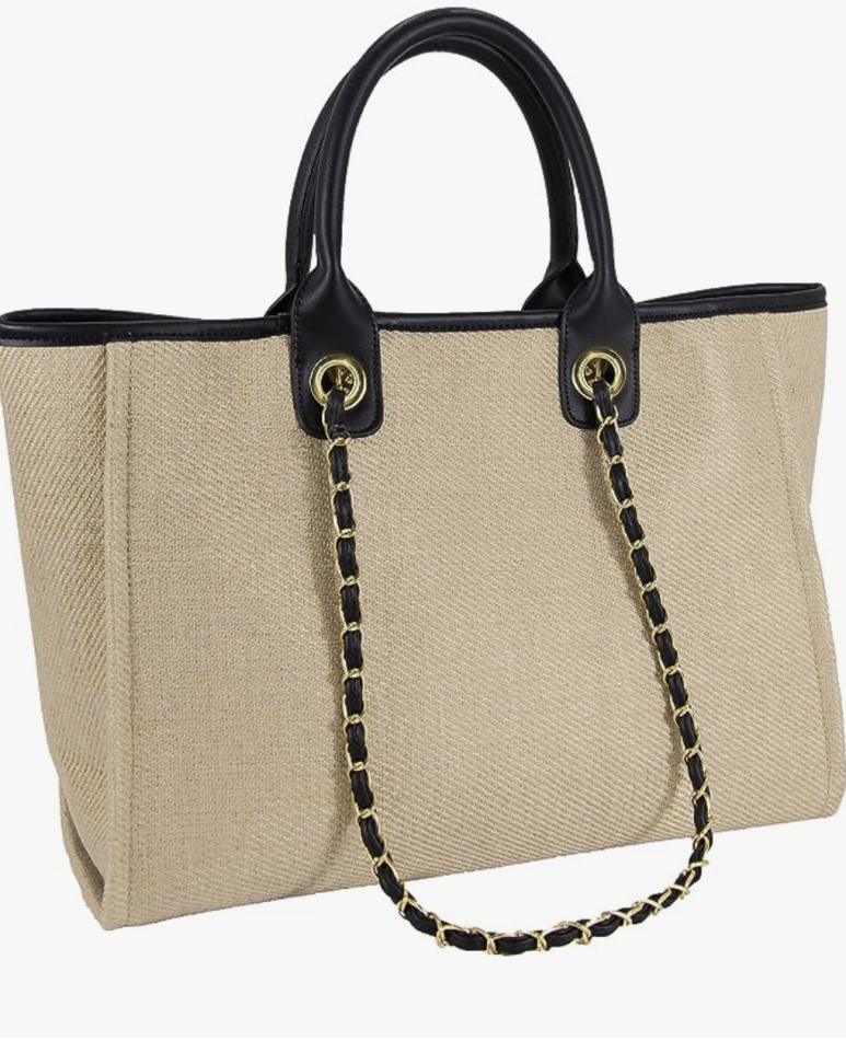Best(Laptop Carry Size)♥ Cha Cha Canvas Chain Tote