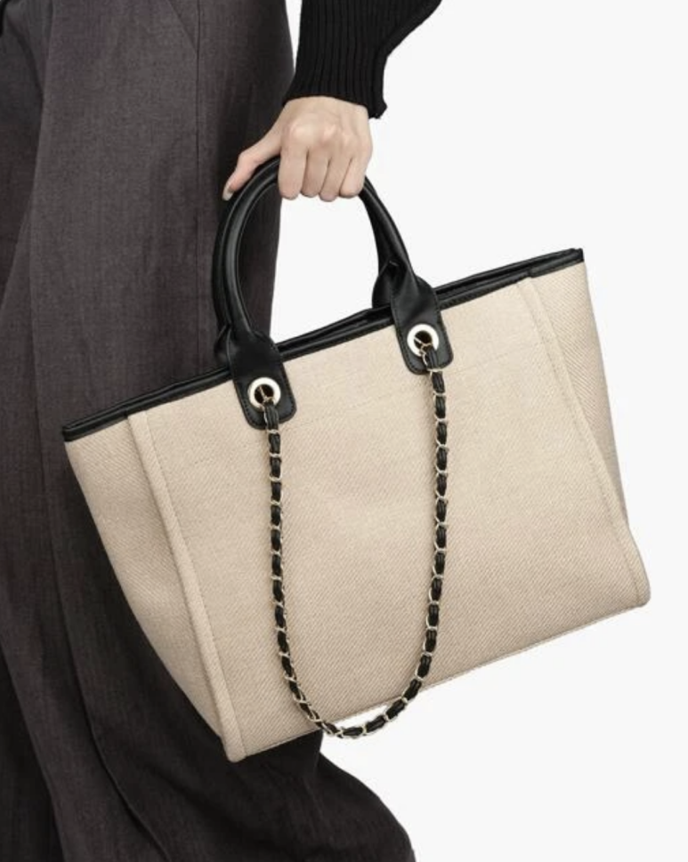Best(Laptop Carry Size)♥ Cha Cha Canvas Chain Tote