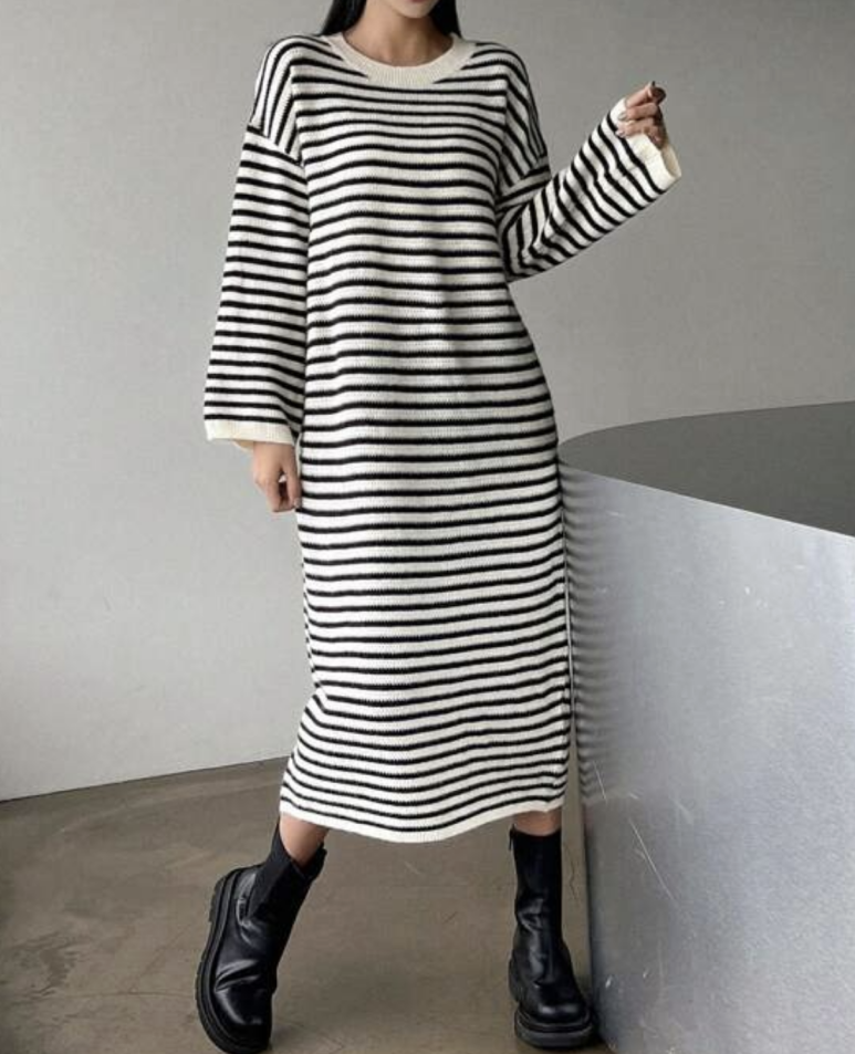 Perfect for FW♥ Striped Knit Loose Fit Dress