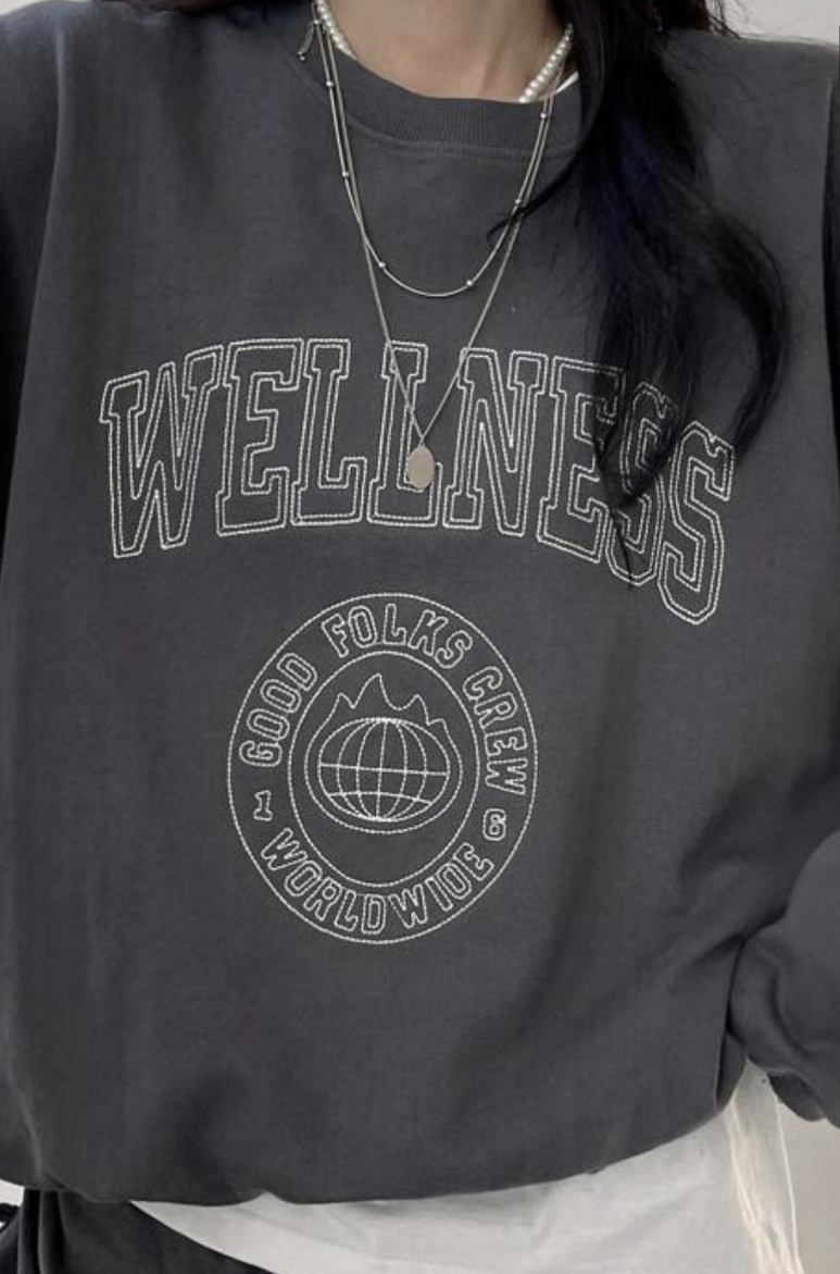 Embroidered Graphic♥ Wellness Gray Sweatshirt