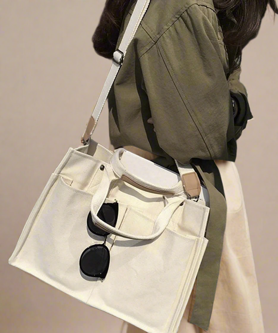 Canvas Tote Shoulder Bag – Convertible Crossbody Bag for Everyday Use