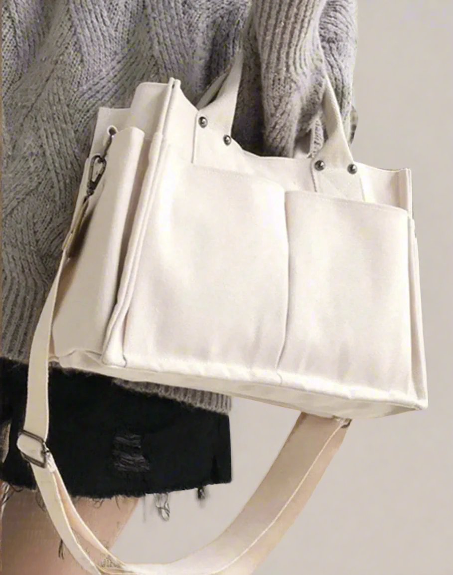 Canvas Tote Shoulder Bag – Convertible Crossbody Bag for Everyday Use