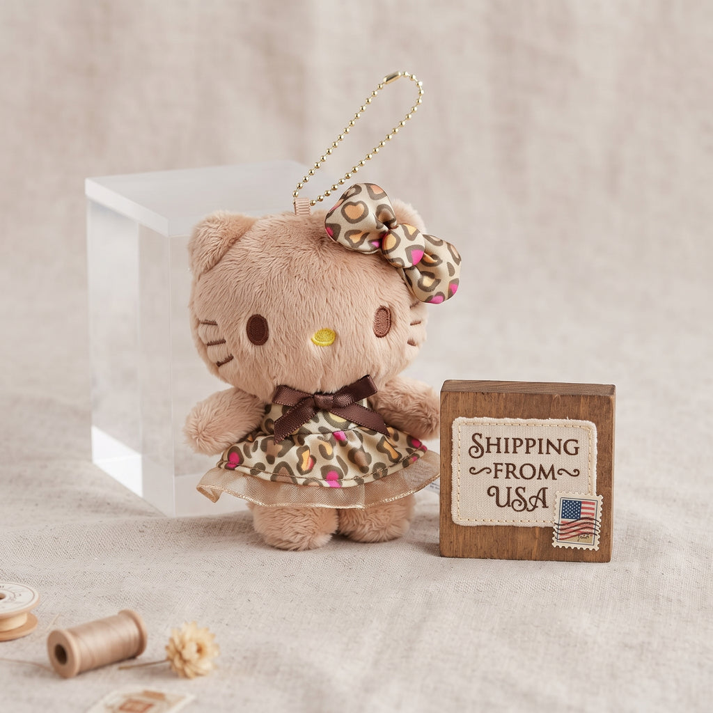 Sanrio Hello Kitty Leopard Plush Keychain – Cheetah Print Y2K Gyaru Bag Charm