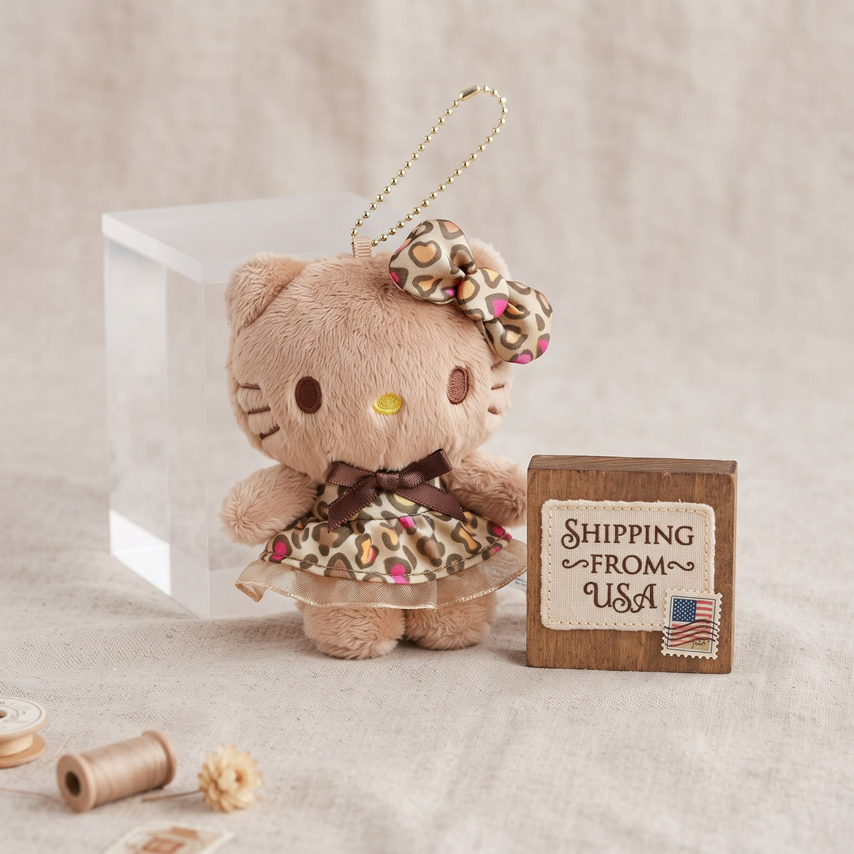Sanrio Hello Kitty Leopard Plush Keychain – Cheetah Print Y2K Gyaru Bag Charm