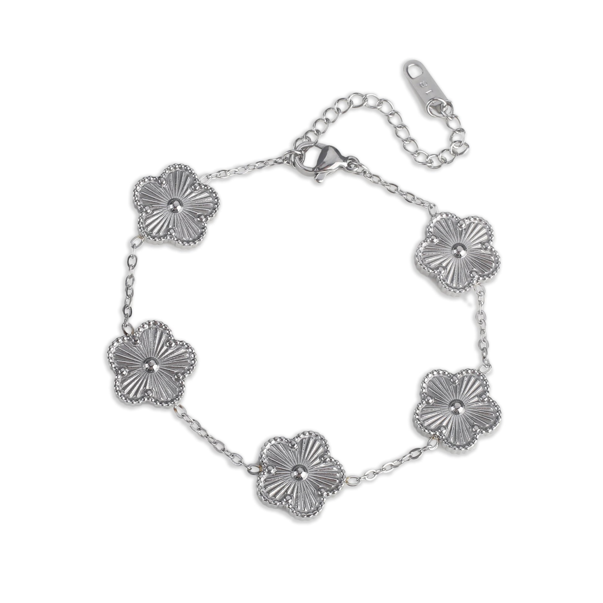 18k Gold Plated Five Petal Clover Bracelet, Trendy Adjustable Chain, Dainty Stainless Steel Five Leaf Clover Jewelry for Women