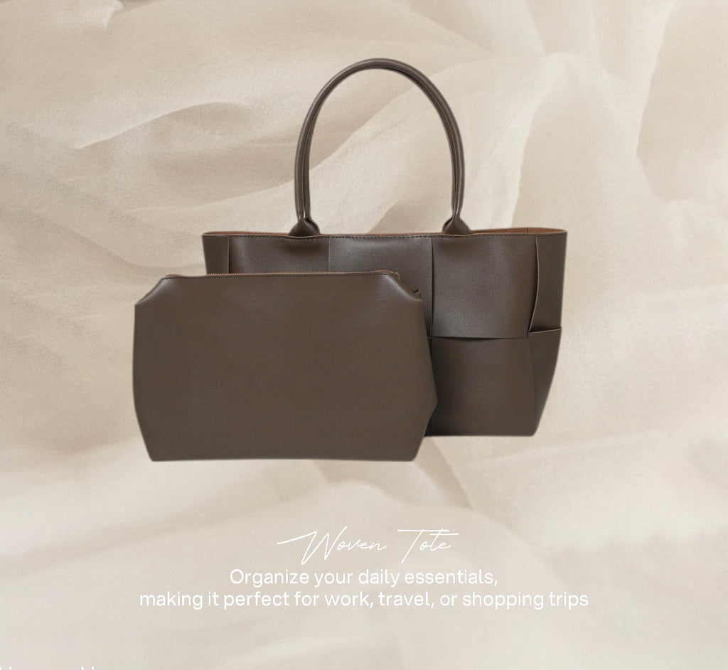 Woven Shoulder Bag with Pouch Inside, Minimalist PU Leather Adjustable Strap Bags