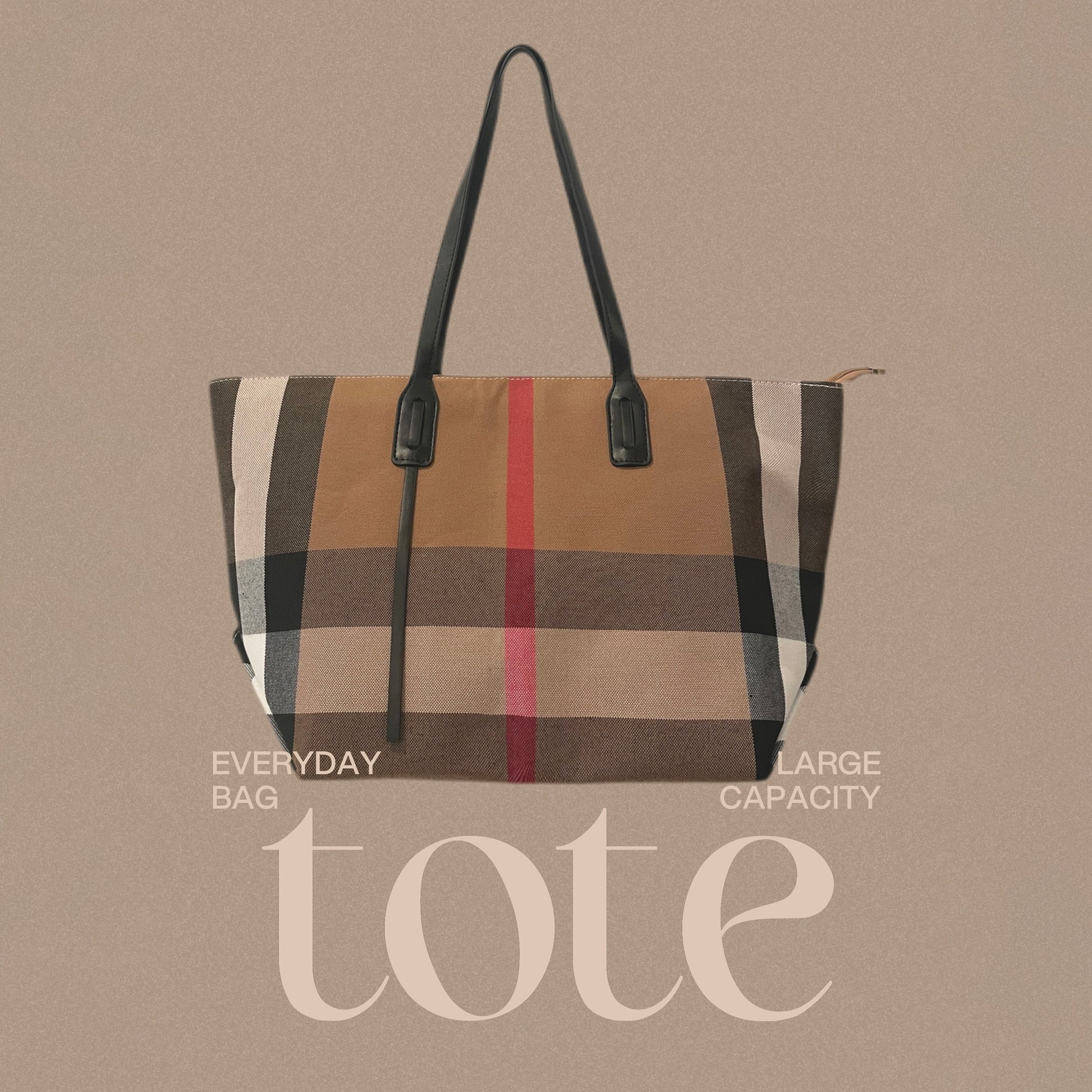Plaid Canvas Tote Shoulder Bag, Large Capacity Handbags for Women