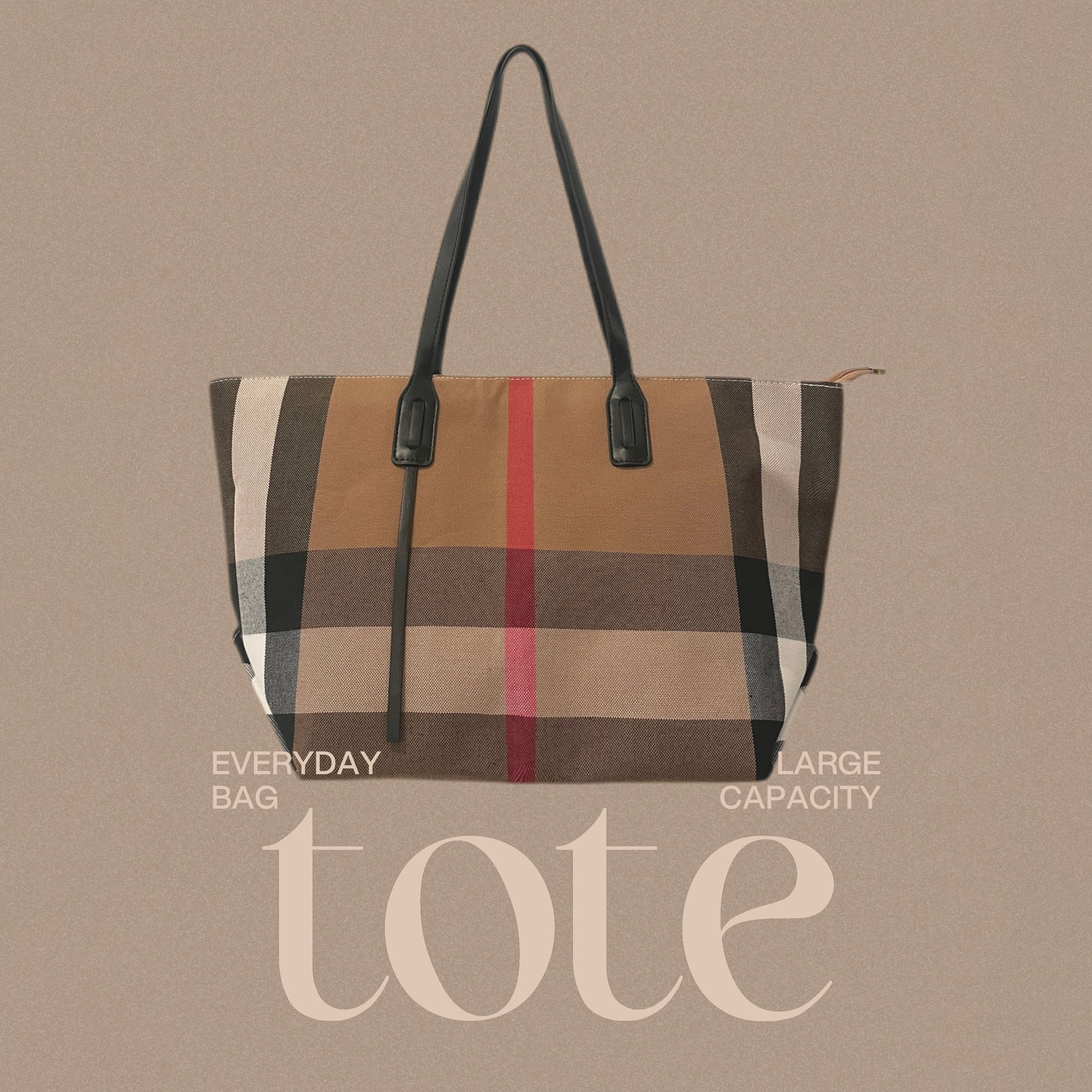 Plaid Canvas Tote Shoulder Bag, Large Capacity Handbags for Women