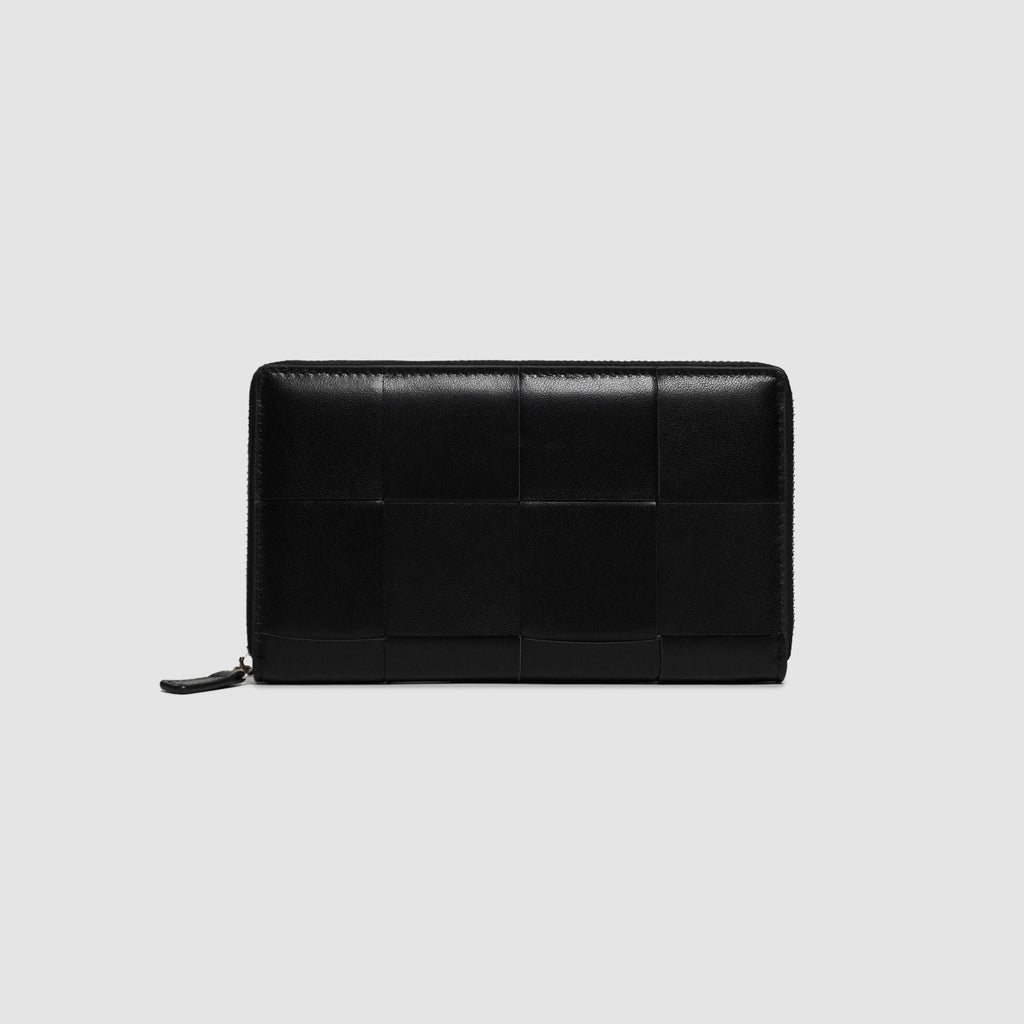 Genuine Leather Woven Zip Around Wallet, Sheepskin Braided Long Wallet for Women, Luxury Clutch