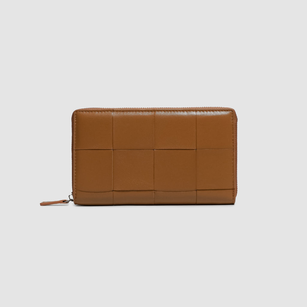 Genuine Leather Woven Zip Around Wallet, Sheepskin Braided Long Wallet for Women, Luxury Clutch