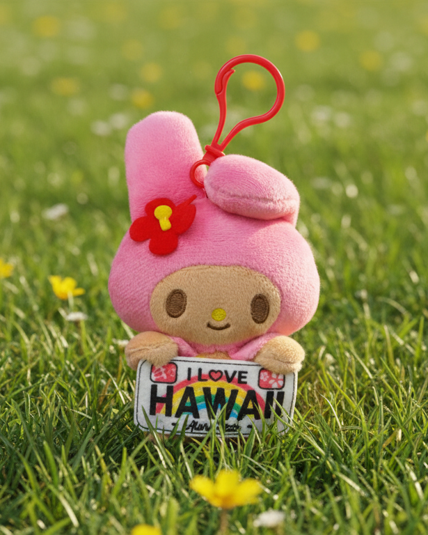 Sanrio My Melody Hawaii Edition Plush Keychain 4.5” – Hawaiian Exclusive Cute Kawaii Bag Charm Gift