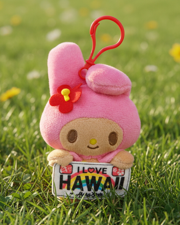 Sanrio My Melody Hawaii Edition Plush Keychain 4.5” – Hawaiian Exclusive Cute Kawaii Bag Charm Gift
