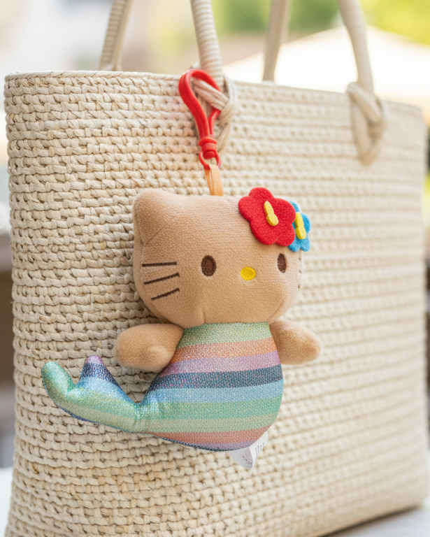 Sanrio Hello Kitty Hawaii Edition Mermaid Plush Keychain 4.5” – Cute Hawaiian Kawaii Bag Charm Gift