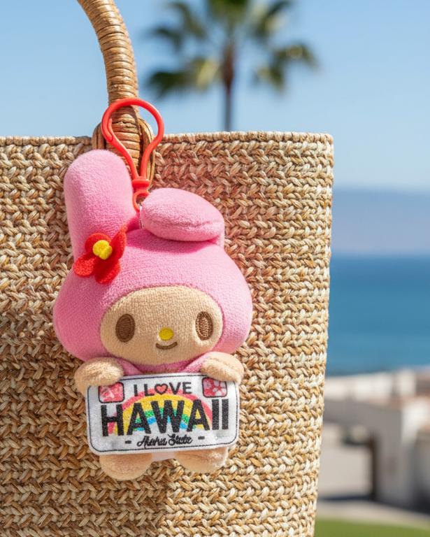Sanrio My Melody Hawaii Edition Plush Keychain 4.5” – Hawaiian Exclusive Cute Kawaii Bag Charm Gift
