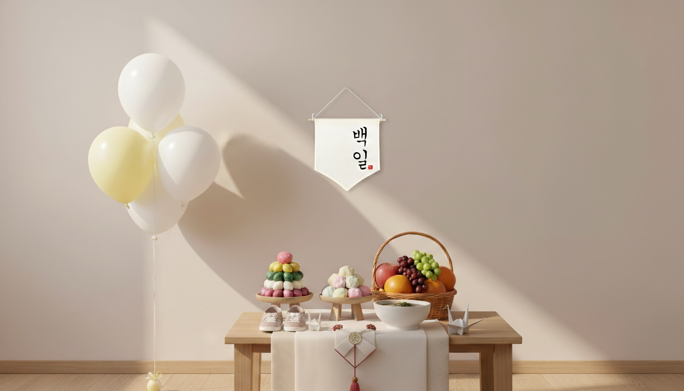 Korean Baekil 100 Days Banner, Baby 100th Day Party Decoration, Canvas Wall Hanging Flag for Korean First Celebration (Formal Font))