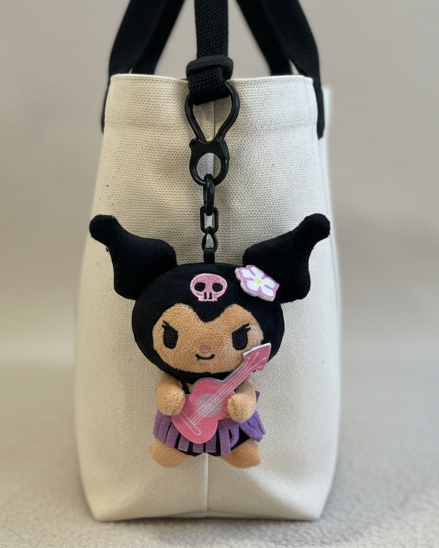 Sanrio Kuromi Hawaii Limited Edition Ukulele Plush Keychain 5” – Cute Kawaii Hawaiian Bag Charm Gift