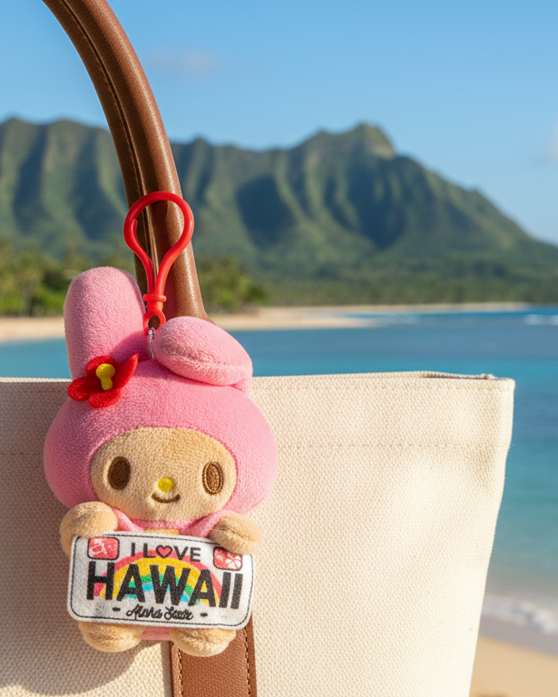 Sanrio My Melody Hawaii Edition Plush Keychain 4.5” – Hawaiian Exclusive Cute Kawaii Bag Charm Gift
