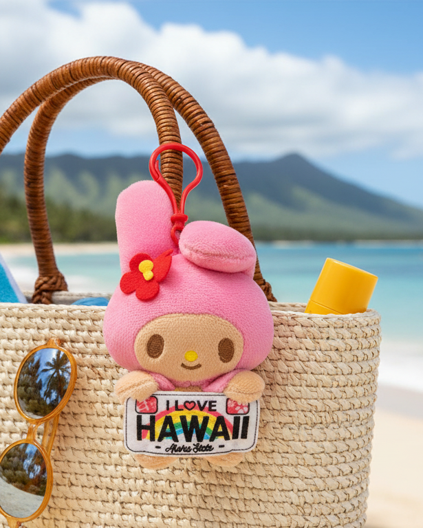 Sanrio My Melody Hawaii Edition Plush Keychain 4.5” – Hawaiian Exclusive Cute Kawaii Bag Charm Gift
