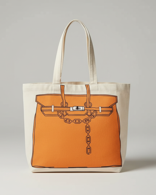 Designer Inspired Printed Tote Bag – Birkin Bag Drawing Canvas Shopper for Everyday Use