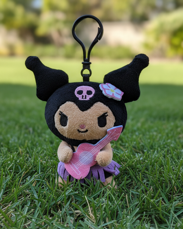 Sanrio Kuromi Hawaii Limited Edition Ukulele Plush Keychain 5” – Cute Kawaii Hawaiian Bag Charm Gift