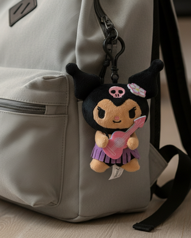 Sanrio Kuromi Hawaii Limited Edition Ukulele Plush Keychain 5” – Cute Kawaii Hawaiian Bag Charm Gift