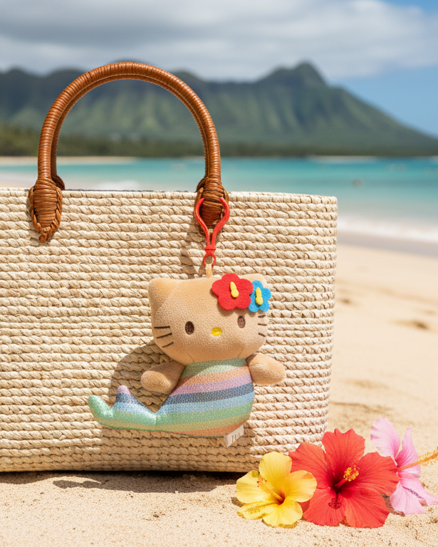Sanrio Hello Kitty Hawaii Edition Mermaid Plush Keychain 4.5” – Cute Hawaiian Kawaii Bag Charm Gift